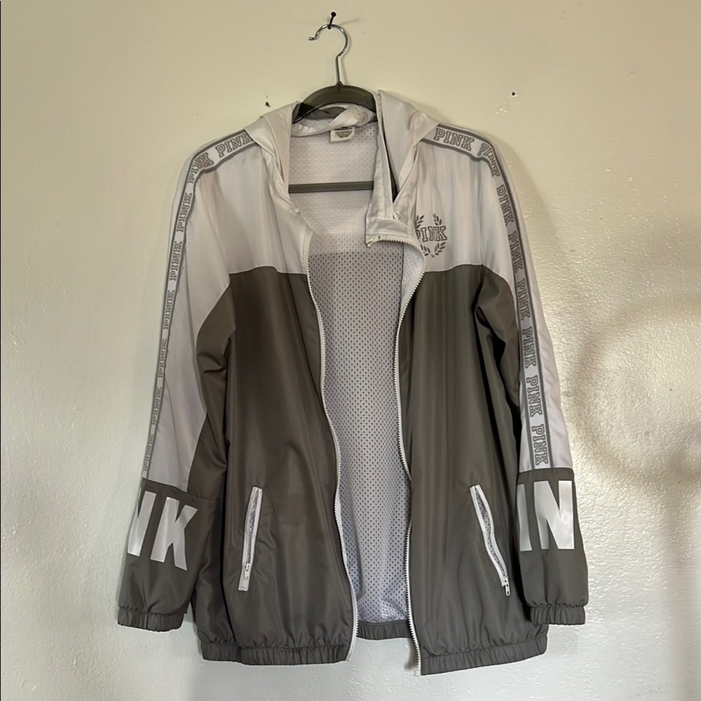 Victoria's Secret PINK Gray and White Jacket Sz M-L